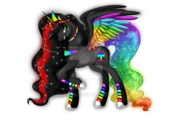 Size: 800x582 | Tagged: safe, artist:amenoo, derpibooru import, oc, oc:princess neon boom, unofficial characters only, alicorn, original species, pony, alicorn oc, colored horn, colored wings, converse, ethereal mane, female, jewelry, mare, multicolored wings, neon pony, rainbow tail, rainbow wings, raised hoof, regalia, shoes, simple background, solo, transparent background