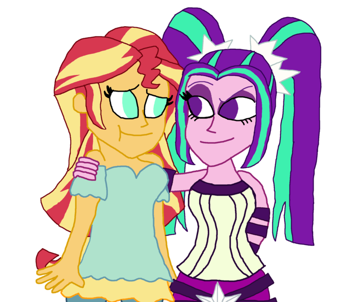 Size: 2200x1886 | Tagged: safe, artist:ktd1993, derpibooru import, aria blaze, sunset shimmer, equestria girls, female, lesbian, shipping, simple background, sunblaze, transparent background