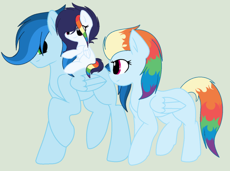 Size: 1430x1062 | Tagged: artist:honeydew001, derpibooru import, oc, oc:flaming raindrop, oc:shining rainbow, oc:twisted rainbow, offspring, parent:rainbow dash, parent:soarin', parents:soarindash, safe