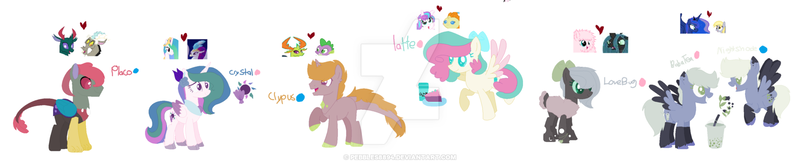 Size: 1600x327 | Tagged: dead source, safe, artist:pebbles8894, derpibooru import, derpy hooves, discord, pharynx, princess celestia, princess flurry heart, princess luna, pumpkin cake, queen chrysalis, queen novo, spike, thorax, oc, oc:boba tea, oc:clypus, oc:crystal, oc:fluffle puff, oc:latte, oc:lovebug, oc:nightshade, oc:placo, classical hippogriff, hippogriff, hybrid, my little pony: the movie, canon x oc, chrysipuff, female, gay, interspecies offspring, lesbian, lunaderp, magical gay spawn, magical lesbian spawn, male, novolestia, offspring, parent:derpy hooves, parent:discord, parent:oc:fluffle puff, parent:pharynx, parent:princess celestia, parent:princess flurry heart, parent:princess luna, parent:pumpkin cake, parent:queen chrysalis, parent:queen novo, parents:canon x oc, parents:chrysipuff, parents:lunaderp, parents:novolestia, parents:pharcord, parent:spike, parents:pumpkin heart, parents:thoraxspike, parent:thorax, pharcord, pumpkin heart, shipping, thoraxspike