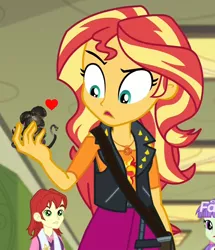 Size: 858x1000 | Tagged: safe, derpibooru import, nolan north, starlight, sunset shimmer, equestria girls, equestria girls series, forgotten friendship, blorg, discovery family logo, exploitable meme, heart, meme, stellaris, sunset holding things