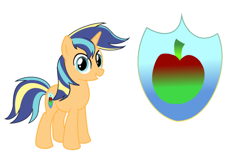 Size: 2104x1436 | Tagged: safe, artist:thesmall-artist, derpibooru import, oc, oc:apple shield, unofficial characters only, pony, unicorn, cutie mark background, male, next generation, offspring, parent:applejack, parent:shining armor, parents:shiningjack, simple background, solo, stallion, transparent background