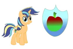 Size: 2104x1436 | Tagged: safe, artist:thesmall-artist, derpibooru import, oc, oc:apple shield, unofficial characters only, pony, unicorn, cutie mark background, male, next generation, offspring, parent:applejack, parent:shining armor, parents:shiningjack, simple background, solo, stallion, transparent background