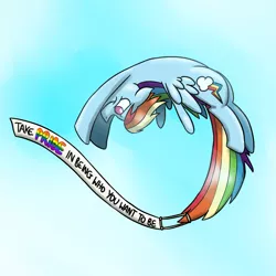 Size: 1200x1200 | Tagged: safe, artist:timsplosion, derpibooru import, rainbow dash, pegasus, pony, female, flying, gay pride, gay pride flag, mare, positive ponies, pride, solo