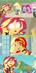 Size: 877x1774 | Tagged: suggestive, anonymous artist, derpibooru import, edit, edited screencap, screencap, applejack, fluttershy, pinkie pie, rainbow dash, sunset shimmer, equestria girls, equestria girls (movie), equestria girls series, forgotten friendship, most likely to be forgotten, appleshimmer, belly button, black underwear, blushing, breast edit, breasts, cleavage, clothes, cute, female, holding hands, jackabetes, kissing, lesbian, lingerie, lingerie edit, meme, midriff, panties, red underwear, shimmerbetes, shipping, sunset sees things, underwear