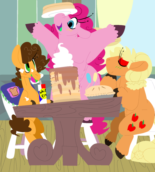 Size: 1184x1309 | Tagged: safe, artist:goatpaste, derpibooru import, applejack, cheese sandwich, pinkie pie, applepie, bisexual, cheesejack, cheesepie, female, lesbian, male, polyamory, shipping, straight