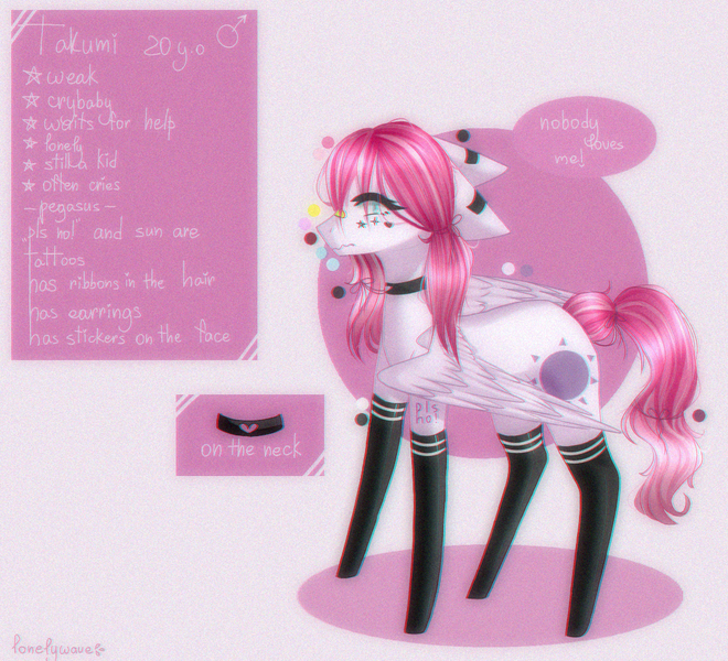 Size: 1100x1000 | Tagged: safe, artist:lonelywave, derpibooru import, oc, oc:takumi, pegasus, pony, choker, clothes, crossdressing, femboy, male, socks, solo, trap