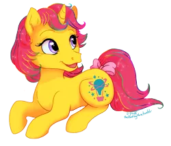 Size: 911x780 | Tagged: safe, artist:c-puff, derpibooru import, baby explorer, unicorn, bow, g1, simple background, solo, tail bow, transparent background