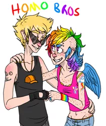 Size: 591x700 | Tagged: artist:glynn, crossover, derpibooru import, dirk strider, duo, homestuck, human, humanized, rainbow dash, safe, tumblr nose