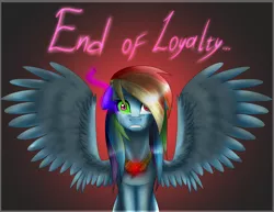 Size: 2224x1720 | Tagged: safe, artist:lada03, derpibooru import, rainbow dash, pegasus, pony, abstract background, corrupted, crying, element of loyalty, female, looking at you, mare, multicolored hair, sad, simple background, solo, sombra eyes, spread wings, wings