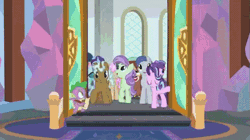 Size: 765x429 | Tagged: safe, derpibooru import, screencap, berry blend, berry bliss, clever musings, gallus, november rain, ocellus, peppermint goldylinks, sandbar, silverstream, slate sentiments, smolder, starlight glimmer, strawberry scoop, summer meadow, twilight sparkle, twilight sparkle (alicorn), violet twirl, yona, alicorn, changedling, changeling, classical hippogriff, gryphon, hippogriff, pony, yak, school daze, animated, background pony, cloven hooves, female, friendship student, jewelry, necklace, pony ocellus, student six