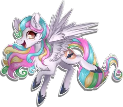 Size: 1171x1021 | Tagged: safe, artist:woonborg, derpibooru import, oc, oc:andromeda magister, unofficial characters only, pegasus, pony, cheek fluff, chest fluff, clothes, cute, ear fluff, female, fluffy, mare, ocbetes, open mouth, profile, rainbow hair, raised hoof, raised leg, shoes, signature, simple background, smiling, solo, spread wings, transparent background, wings