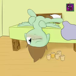 Size: 4000x4000 | Tagged: artist:lofis, bed, bedroom eyes, bedsheets, blushing, cute, derpibooru import, drink, drunk, female, glass, laying on bed, oc, oc:mint chocolate, painting, pillow, rubbing, sexy, solo, solo female, suggestive, upside down