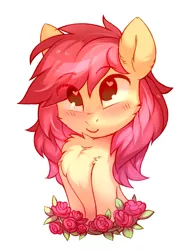 Size: 1200x1552 | Tagged: safe, artist:lispp, derpibooru import, roseluck, earth pony, pony, blushing, bust, cheek fluff, chest fluff, cute, female, flower, heart eyes, looking at you, mare, portrait, rose, simple background, smiling, solo, white background, wingding eyes