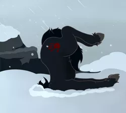 Size: 3269x2946 | Tagged: safe, artist:paskanaakka, derpibooru import, ponified, pony, faceplant, female, majestic as fuck, mare, shadowmere, skyrim, snow, snowfall, solo, the elder scrolls, unshorn fetlocks