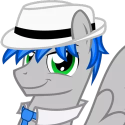 Size: 500x500 | Tagged: safe, artist:the smiling pony, derpibooru import, oc, oc:record melodie, unofficial characters only, pegasus, pony, derpibooru, .svg available, derpibooru badge, hat, meta, necktie, simple background, smiling, solo, svg, transparent background, vector