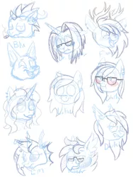 Size: 648x864 | Tagged: safe, derpibooru import, oc, bat pony, changeling, deer, dragon, earth pony, fox, hippogriff, pegasus, pony, unicorn, pony town, antlers, drugs, ear piercing, earring, emotions, fangs, female, glasses, jewelry, joint, male, mare, marijuana, piercing, profiles, sketch, stallion, wip