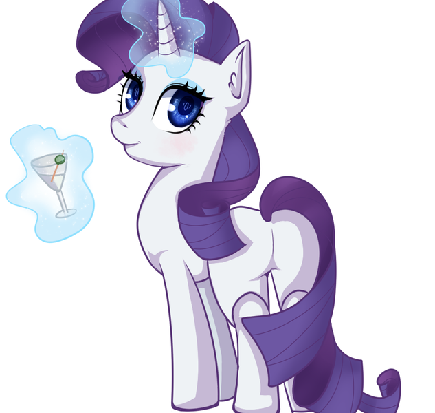 Size: 1003x950 | Tagged: safe, artist:bubblenote, derpibooru import, rarity, pony, unicorn, alcohol, female, glowing horn, looking back, magic, mare, martini, plot, rear view, rearity, simple background, smiling