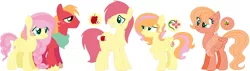 Size: 1543x437 | Tagged: safe, artist:joystick12, derpibooru import, big macintosh, fluttershy, oc, oc:honey bee, oc:sweet flower, earth pony, pegasus, pony, alternate hairstyle, base used, cutie mark, family, female, fluttermac, freckles, male, mare, neckerchief, offspring, parent:big macintosh, parent:fluttershy, parents:fluttermac, shipping, simple background, stallion, straight, white background