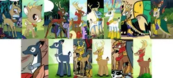 Size: 1329x600 | Tagged: safe, artist:andypriceart, derpibooru import, edit, idw, blackthorn, bramble, everfree dignitary, king aspen, deer, spoiler:comic, spoiler:comic27, spoiler:comic28, spoiler:comic61, collage, cropped, doe, game screencap, gameloft, idw showified, image, official comic, png, queen birch, stag