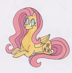 Size: 1188x1208 | Tagged: safe, artist:draw1709, derpibooru import, fluttershy, pony, prone, solo, traditional art