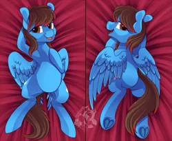 Size: 925x757 | Tagged: safe, artist:breioom, artist:cloureed, derpibooru import, oc, oc:dazzleflash, unofficial characters only, pegasus, pony, armpits, body pillow, body pillow design, female, heart, heart hoof, lying down, plot, solo, underhoof