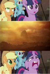 Size: 1928x2840 | Tagged: alicorn, anigoji, applejack, derpibooru import, edit, exasperated face, godzilla, godzilla animeverse, godzilla earth, godzilla: planet of the monsters, godzilla (series), kaiju, my little pony: the movie, rainbow dash, safe, screencap, spoilers for another series, this is gonna suck, twilight sparkle, twilight sparkle (alicorn)