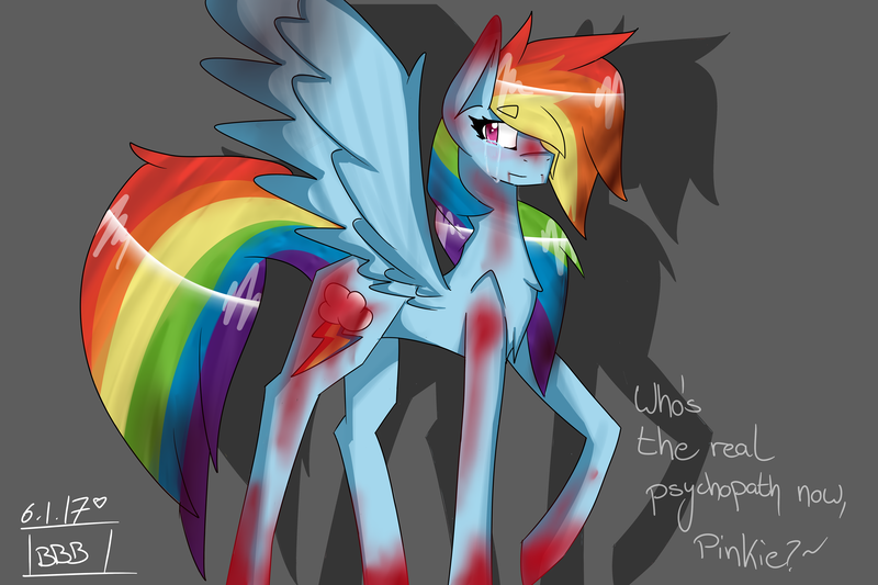 Size: 6000x4000 | Tagged: artist:bakedbritishbean, blood, derpibooru import, fanfic, fanfic art, fanfic:rocket to insanity, implied pinkie pie, rainbow dash, semi-grimdark, solo