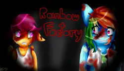 Size: 1750x1000 | Tagged: anthro, artist:wolfchen999, blood, clothes, derpibooru import, fanfic:rainbow factory, grimdark, lab coat, pegasus, rainbow dash, rainbow factory dash, scootaloo, spectra