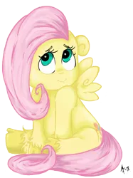 Size: 1998x2670 | Tagged: safe, artist:inkbottleinc, derpibooru import, fluttershy, pegasus, pony, cloven hooves, female, head turn, looking away, looking up, mare, simple background, sitting, smiling, solo, transparent background, unshorn fetlocks, wings