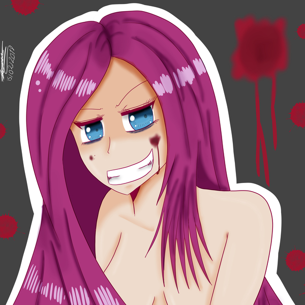 Size: 4000x4000 | Tagged: artist:misaotakudraws, blood, breasts, cleavage, derpibooru import, female, human, humanized, implied nudity, pinkamena diane pie, pinkie pie, semi-grimdark, solo, suggestive