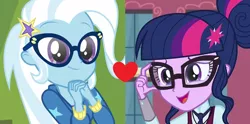 Size: 1202x596 | Tagged: safe, derpibooru import, edit, sci-twi, trixie, twilight sparkle, best trends forever, equestria girls, equestria girls series, friendship games, female, lesbian, sci-twixie, shipping, shipping domino, twixie