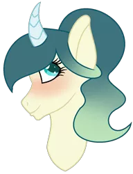 Size: 970x1260 | Tagged: safe, artist:bluemoonbluepony, derpibooru import, oc, oc:blue honey, pony, unicorn, bust, curved horn, female, portrait, simple background, solo, transparent background