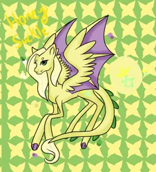 Size: 1238x1368 | Tagged: artist:april-f00ls, beanbrows, derpibooru import, dracony, eyebrows, hybrid, hybrid wings, interspecies offspring, oc, oc:honeysuckle, offspring, parent:fluttershy, parents:flutterspike, parent:spike, safe, solo, unofficial characters only