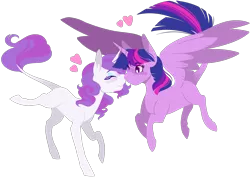 Size: 2860x2020 | Tagged: safe, artist:uunicornicc, derpibooru import, rarity, twilight sparkle, twilight sparkle (alicorn), alicorn, pony, unicorn, blushing, eyes closed, female, happy, heart, horns are touching, leonine tail, lesbian, mare, nuzzling, rarilight, shipping, simple background, smiling, transparent background