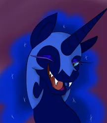 Size: 831x962 | Tagged: dead source, safe, artist:hpbudgecraft, derpibooru import, nightmare moon, alicorn, pony, bust, moonabetes, one eye closed, portrait, smiling, wink