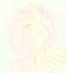 Size: 1354x1486 | Tagged: safe, artist:affurro, derpibooru import, fluttershy, pegasus, pony, bust, female, floral head wreath, flower, folded wings, hooves to the chest, looking down, mare, peaceful, portrait, profile, solo