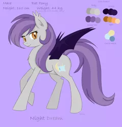 Size: 1024x1069 | Tagged: safe, artist:nightydream, derpibooru import, oc, oc:night dream, bat pony, pony, female, mare, reference sheet, solo