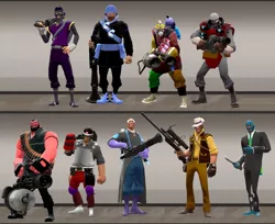 Size: 1274x1040 | Tagged: demoman, derpibooru import, diamond dog, discord, engineer, gilda, heavy, heavy weapons guy, king sombra, lord tirek, medic, nightmare moon, pyro, queen chrysalis, safe, scout, shadowbolts, sniper, soldier, spy, team fortress 2, trixie