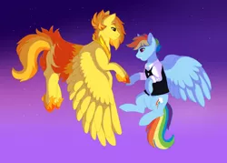 Size: 3500x2500 | Tagged: safe, artist:silcybell, deleted from derpibooru, derpibooru import, rainbow dash, spitfire, pegasus, pony, clothes, dancing, dress, duo, female, flying, lesbian, mare, shipping, spitdash, tuxedo