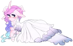 Size: 2145x1357 | Tagged: safe, artist:affurro, derpibooru import, oc, unofficial characters only, pony, unicorn, clothes, curved horn, dress, simple background, solo, transparent background