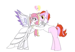 Size: 2600x1800 | Tagged: safe, derpibooru import, oc, oc:mistral violet, oc:solar shine, unofficial characters only, alicorn, unicorn, alicorn oc, clothes, couple, dress, female, male, marriage, married couple, mishine, offspring, offspring shipping, parent:princess cadance, parent:shining armor, parent:starlight glimmer, parent:sunburst, parents:shiningcadance, parents:starburst, ring, shipping, simple background, straight, wedding, wedding dress, wedding ring, white background