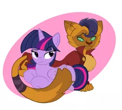 Size: 1504x1352 | Tagged: safe, artist:weasley-detectives, derpibooru import, capper dapperpaws, twilight sparkle, twilight sparkle (alicorn), abyssinian, alicorn, anthro, pony, my little pony: the movie, anthro with ponies, capperlight, female, male, mare, ponyloaf, prone, raised eyebrow, shipping, simple background, straight, twipper