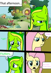 Size: 1260x1800 | Tagged: artist:didgereethebrony, boomeree, comic, comic:a different type of testing, derpibooru import, fluttershy, fluttershy's cottage, male to female, oc, oc:boomerang beauty, oc:didgeree, rule 63, safe, trace, transformation, transgender transformation