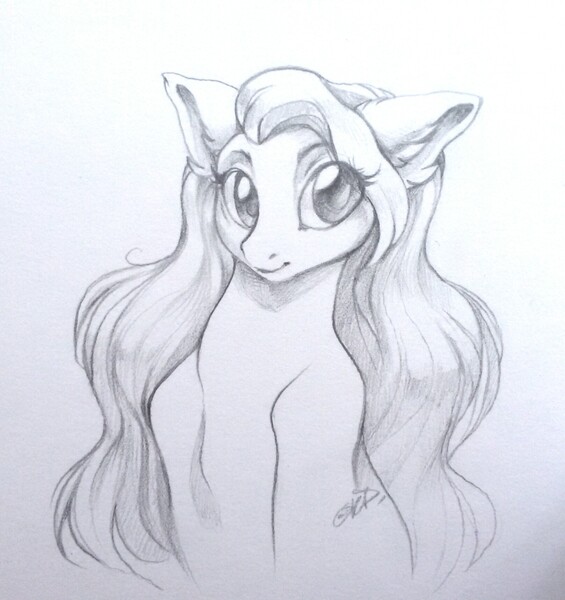 Size: 1616x1717 | Tagged: safe, artist:kerydarling, derpibooru import, pony, monochrome, solo, traditional art