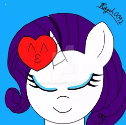 Size: 900x893 | Tagged: safe, artist:rajih0092, derpibooru import, rarity, pony, unicorn, eyes closed, female, mare, simple background, solo, watermark