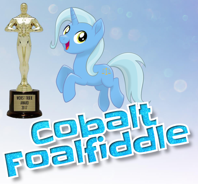 Size: 972x906 | Tagged: suggestive, derpibooru import, edit, oc, oc:cobalt, unofficial characters only, unicorn, my little pony: the movie, award, implied foalcon, implied trixie, male, mlp movie pony maker, not trixie, oscar, solo, unfortunate name