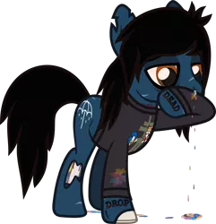 Size: 1084x1126 | Tagged: safe, artist:lightningbolt, derpibooru import, ponified, ponified:oliver sykes, earth pony, pony, undead, zombie, zombie pony, .svg available, bags under eyes, blood, blood stains, bloodshot eyes, bone, bring me the horizon, clothes, colored pupils, crossover, description is relevant, dripping blood, drop dead clothing, hoof on face, indifferent, lidded eyes, looking down, male, miles "tails" prower, nosebleed, rainbow blood, scar, shirt, simple background, solo, sonic the hedgehog, sonic the hedgehog (series), stallion, stitches, svg, tattoo, torn ear, transparent background, vector