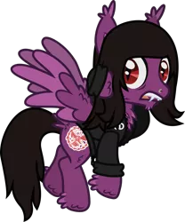 Size: 1106x1329 | Tagged: safe, artist:lightningbolt, derpibooru import, ponified, pegasus, pony, undead, vampire, .svg available, bags under eyes, cheek fluff, chest fluff, chin fluff, clothes, description is relevant, drop dead clothing, ear fluff, fangs, fluffy, flying, hoodie, hoof fluff, hoof on neck, leg fluff, long mane, looking back, looking over shoulder, male, nose piercing, open mouth, pierce the veil, piercing, simple background, slit eyes, solo, stallion, svg, tail feathers, transparent background, vector, vic fuentes, wing fluff, zipper
