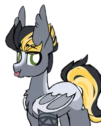 Size: 2000x2500 | Tagged: safe, artist:mimisaurusrex, derpibooru import, oc, oc:milk tea, bat pony, :p, bat pony oc, chest fluff, chin fluff, ear fluff, facial hair, fangs, folded wings, looking at you, male, silly, simple background, stallion, tattoo, tongue out, transparent background